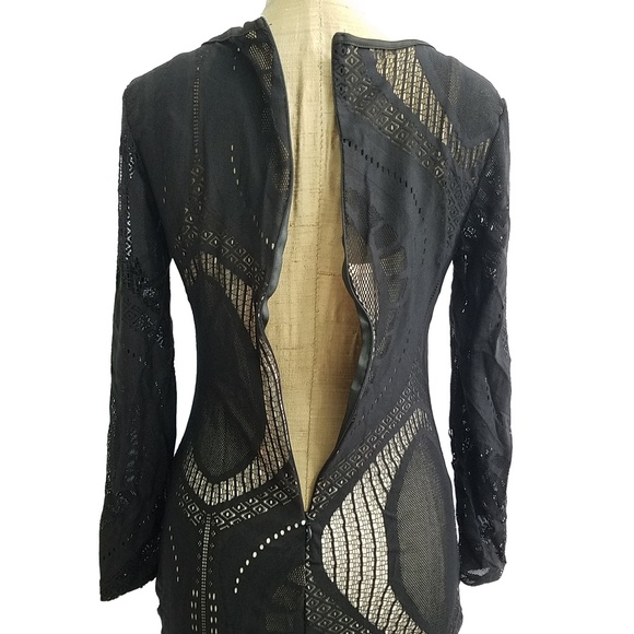 NEW- Black Nude stretchy Bodycon long sleeve dress - Picture 6 of 8